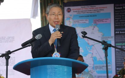 <p>South Korean Ambassador to the Philippines Han Dong-man speaks during the groundbreaking of Samar Pacific Coastal Road in Northern Samar on May 31, 2018. <em>(Photo courtesy of Philippine Army</em>) </p>
